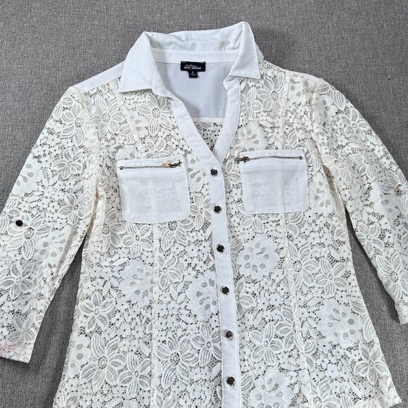 Vintage Fashion Magazine Lace Button-Up Blouse Women Small Off White Top - Picture 5 of 14